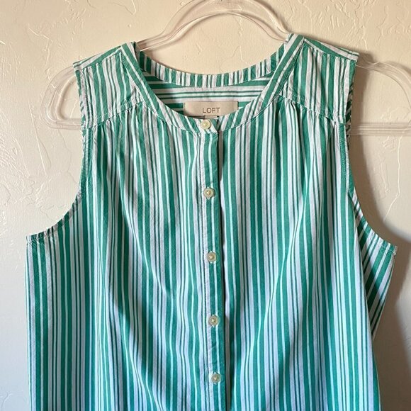LOFT Green Striped Sleeveless Button Front Shirt - Picture 4 of 8